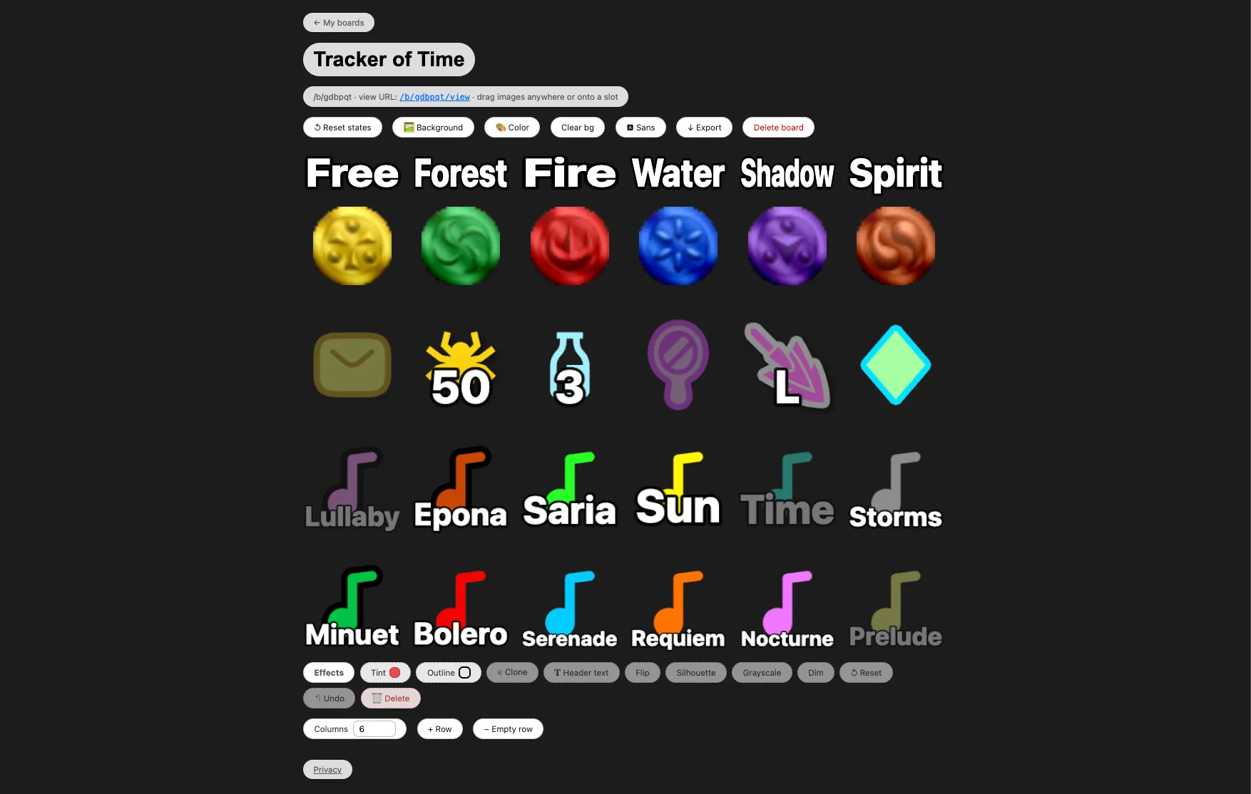 Collectory — a Zelda: Ocarina of Time item tracker board