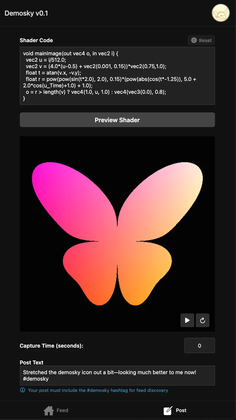 Demosky — Bluesky shader feed client